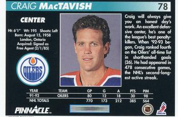 1992-93 Pinnacle #78 Craig MacTavish Back