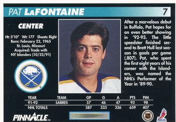 1992-93 Pinnacle #7 Pat LaFontaine Back