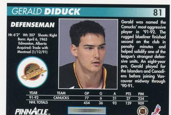 1992-93 Pinnacle #81 Gerald Diduck Back