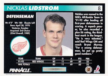 1992-93 Pinnacle #8 Nicklas Lidstrom Back