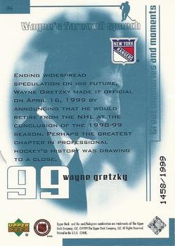 1999 Upper Deck Wayne Gretzky Living Legend - Year of the Great One #96 Wayne Gretzky (Announces Retirement) Back