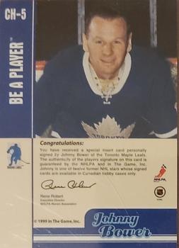 1999-00 Be a Player Memorabilia - Canadian Hobby Autographs #CH-5 Johnny Bower Back