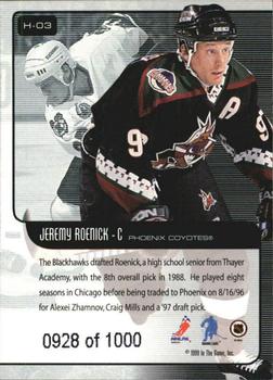 1999-00 Be a Player Memorabilia - Heritage Ruby #H-03 Jeremy Roenick Back