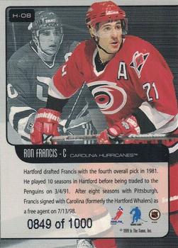 1999-00 Be a Player Memorabilia - Heritage Ruby #H-08 Ron Francis Back