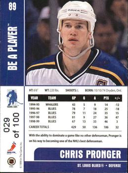 1999-00 Be a Player Memorabilia - Gold #89 Chris Pronger Back