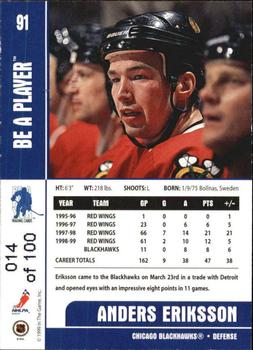 1999-00 Be a Player Memorabilia - Gold #91 Anders Eriksson Back