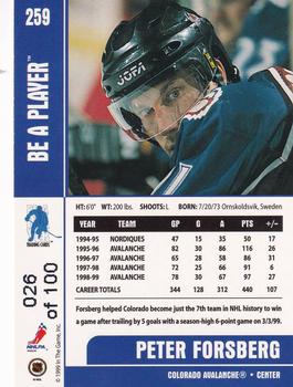 1999-00 Be a Player Memorabilia - Gold #259 Peter Forsberg Back