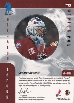 1999-00 Be a Player Memorabilia - All-Star Jersey #J-06 Patrick Roy Back