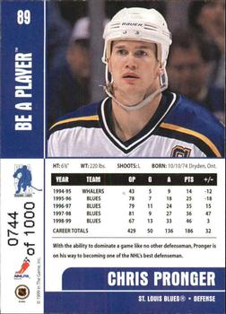 1999-00 Be a Player Memorabilia - Silver #89 Chris Pronger Back
