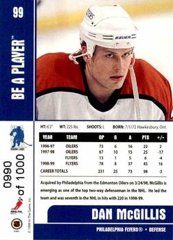 1999-00 Be a Player Memorabilia - Silver #99 Dan McGillis Back