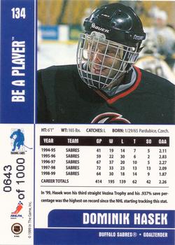 1999-00 Be a Player Memorabilia - Silver #134 Dominik Hasek Back