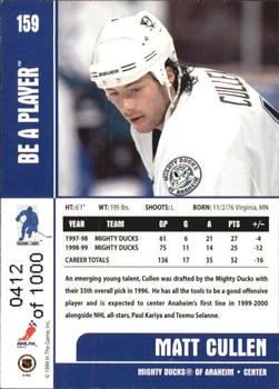 1999-00 Be a Player Memorabilia - Silver #159 Matt Cullen Back