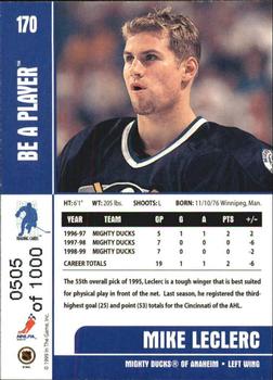 1999-00 Be a Player Memorabilia - Silver #170 Mike Leclerc Back