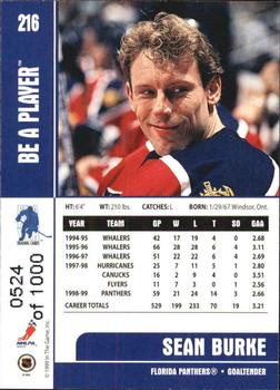 1999-00 Be a Player Memorabilia - Silver #216 Sean Burke Back