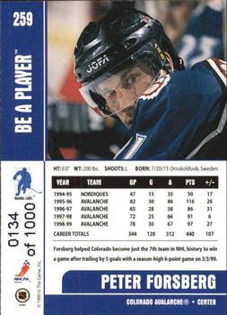 1999-00 Be a Player Memorabilia - Silver #259 Peter Forsberg Back