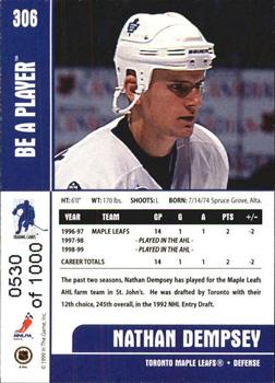 1999-00 Be a Player Memorabilia - Silver #306 Nathan Dempsey Back