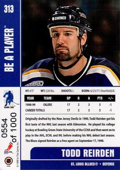 1999-00 Be a Player Memorabilia - Silver #313 Todd Reirden Back