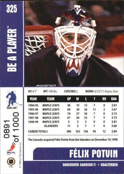 1999-00 Be a Player Memorabilia - Silver #325 Felix Potvin Back