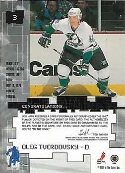 1999-00 Be a Player Millennium Signature Series - Autographs #3 Oleg Tverdovsky Back