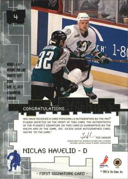 1999-00 Be a Player Millennium Signature Series - Autographs #4 Niclas Havelid Back