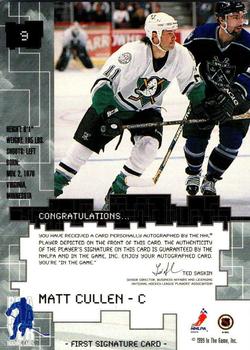 1999-00 Be a Player Millennium Signature Series - Autographs #9 Matt Cullen Back