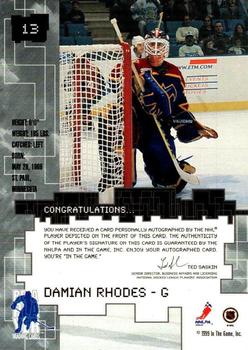 1999-00 Be a Player Millennium Signature Series - Autographs #13 Damian Rhodes Back