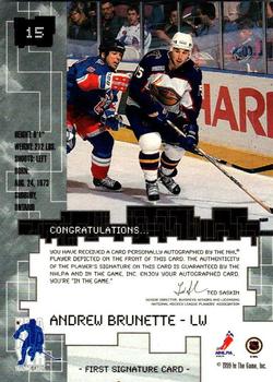 1999-00 Be a Player Millennium Signature Series - Autographs #15 Andrew Brunette Back