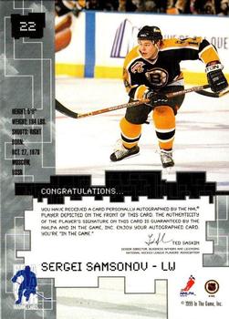 1999-00 Be a Player Millennium Signature Series - Autographs #22 Sergei Samsonov Back