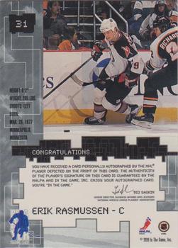 1999-00 Be a Player Millennium Signature Series - Autographs #31 Erik Rasmussen Back