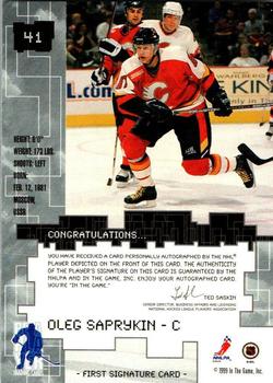 1999-00 Be a Player Millennium Signature Series - Autographs #41 Oleg Saprykin Back