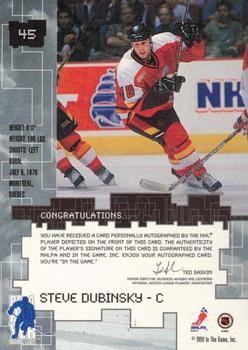 1999-00 Be a Player Millennium Signature Series - Autographs #45 Steve Dubinsky Back