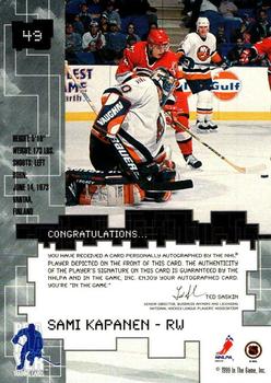 1999-00 Be a Player Millennium Signature Series - Autographs #49 Sami Kapanen Back
