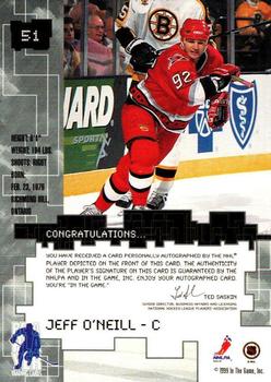 1999-00 Be a Player Millennium Signature Series - Autographs #51 Jeff O'Neill Back