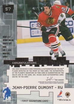1999-00 Be a Player Millennium Signature Series - Autographs #57 Jean-Pierre Dumont Back