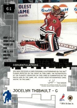 1999-00 Be a Player Millennium Signature Series - Autographs #61 Jocelyn Thibault Back