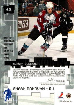 1999-00 Be a Player Millennium Signature Series - Autographs #63 Shean Donovan Back