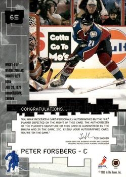 1999-00 Be a Player Millennium Signature Series - Autographs #65 Peter Forsberg Back