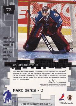 1999-00 Be a Player Millennium Signature Series - Autographs #72 Marc Denis Back