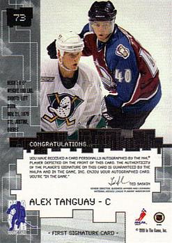 1999-00 Be a Player Millennium Signature Series - Autographs #73 Alex Tanguay Back