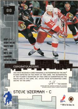 1999-00 Be a Player Millennium Signature Series - Autographs #88 Steve Yzerman Back
