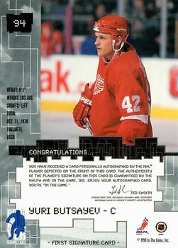 1999-00 Be a Player Millennium Signature Series - Autographs #94 Yuri Butsayev Back