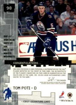 1999-00 Be a Player Millennium Signature Series - Autographs #98 Tom Poti Back