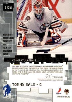 1999-00 Be a Player Millennium Signature Series - Autographs #103 Tommy Salo Back