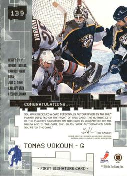 1999-00 Be a Player Millennium Signature Series - Autographs #139 Tomas Vokoun Back