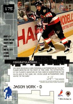 1999-00 Be a Player Millennium Signature Series - Autographs #175 Jason York Back