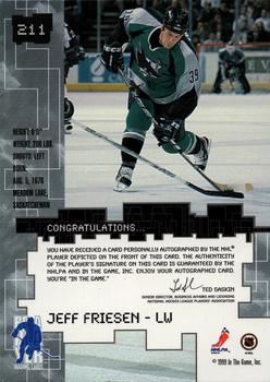 1999-00 Be a Player Millennium Signature Series - Autographs #211 Jeff Friesen Back