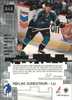 1999-00 Be a Player Millennium Signature Series - Autographs #212 Niklas Sundstrom Back