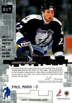 1999-00 Be a Player Millennium Signature Series - Autographs #217 Paul Mara Back