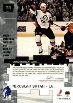 1999-00 Be a Player Millennium Signature Series - Autographs Gold #33 Miroslav Satan Back