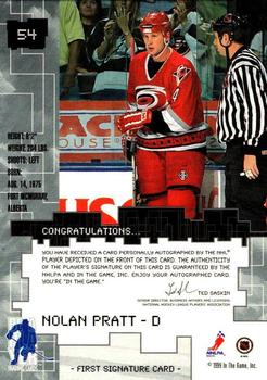 1999-00 Be a Player Millennium Signature Series - Autographs Gold #54 Nolan Pratt Back